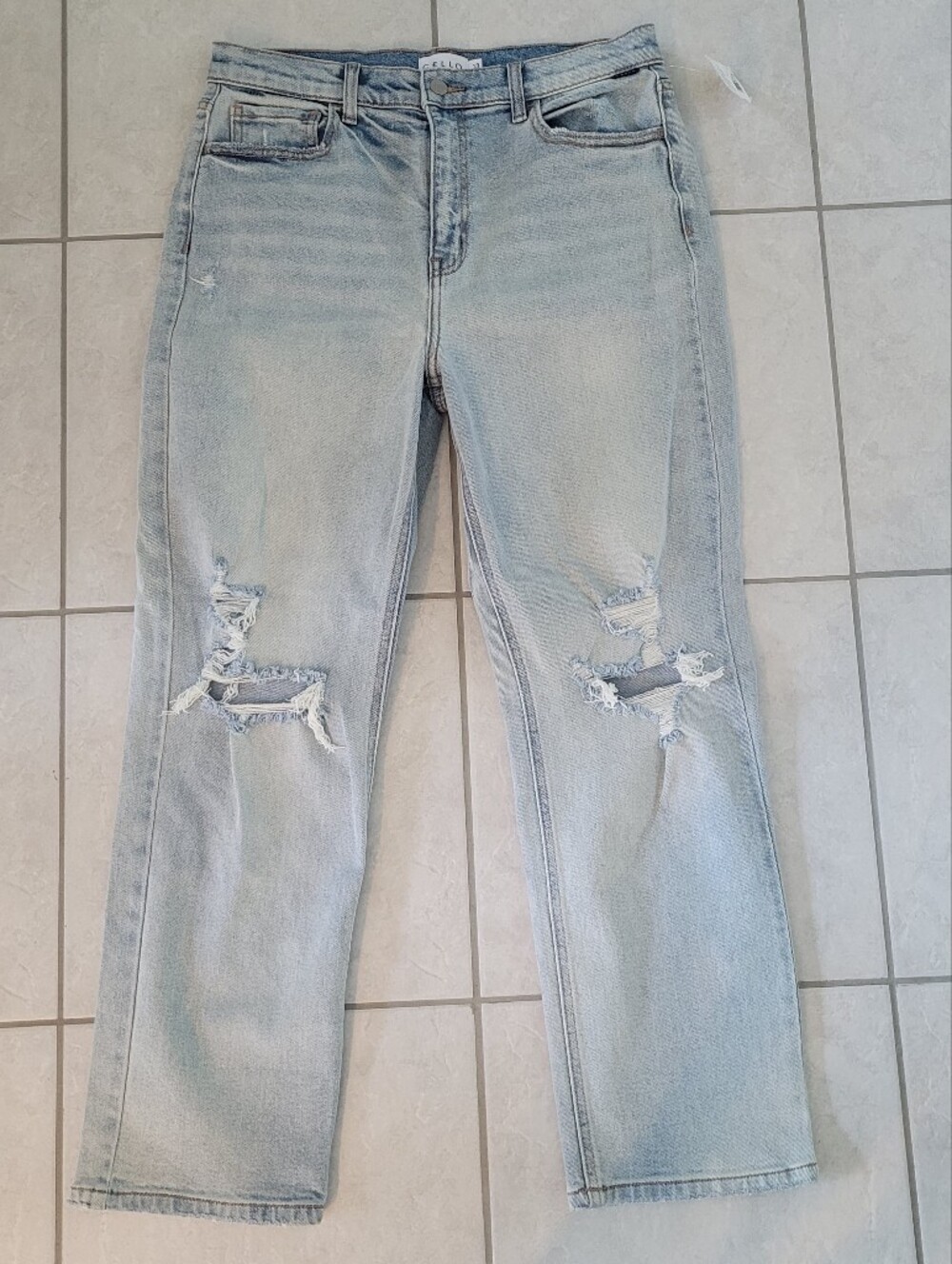 Discovery Light Blue Distressed High Rise Straight Leg Jeans